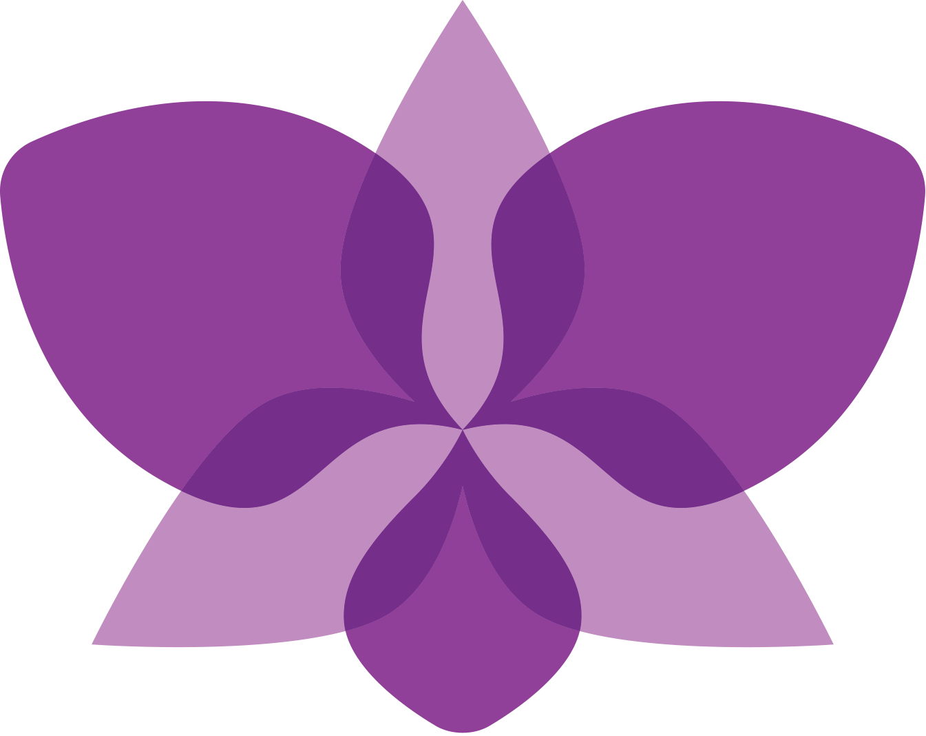 Purple orchid logo representing Hālia Memory Care at The Plaza.