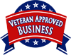 Veteran Approved Business badge with stars and stripes.