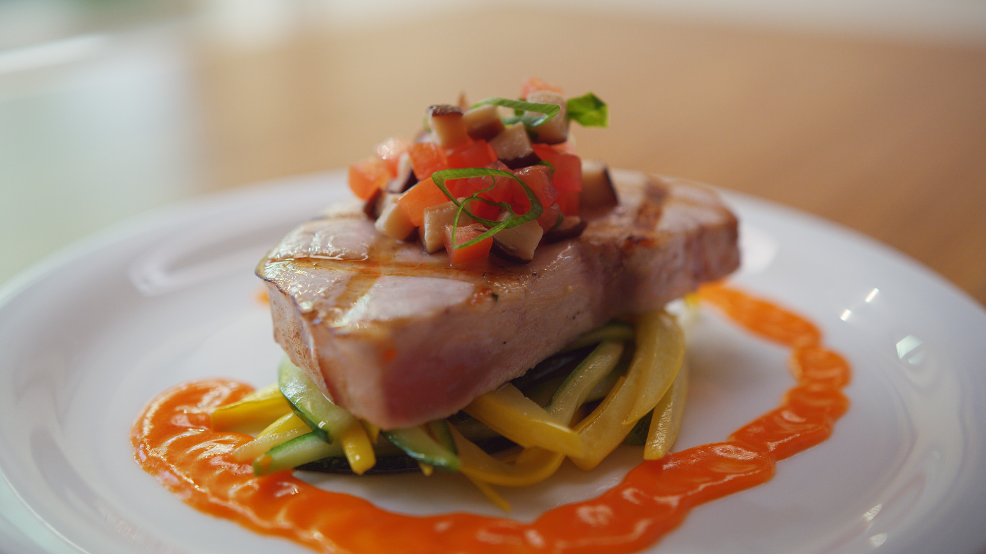 Gourmet seared ahi dish served at The Plaza Assisted Living.